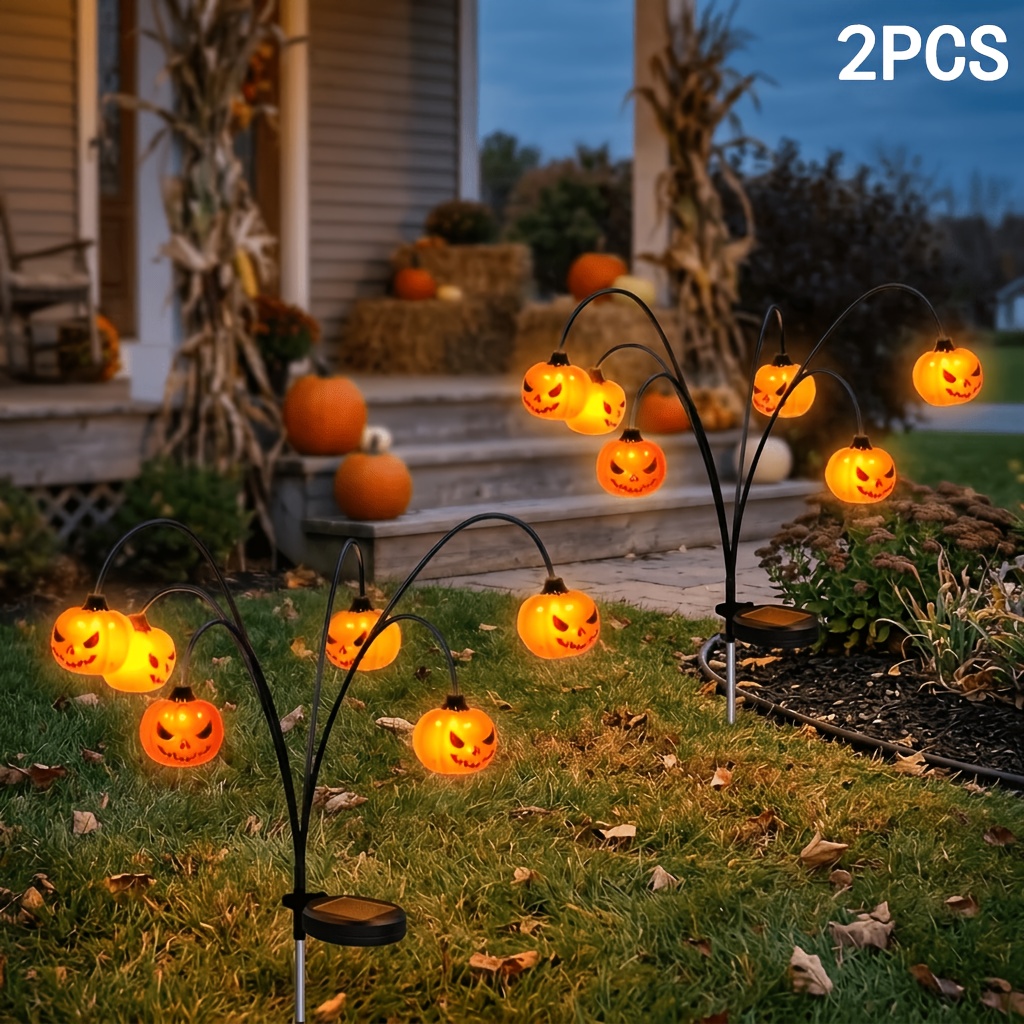 TEMU 2pcs Outdoor Solar-powered Halloween Light, Pumpkin-shaped Solar Light, Festive Lighting Display, Suitable For Halloween Decorations, Led Orange