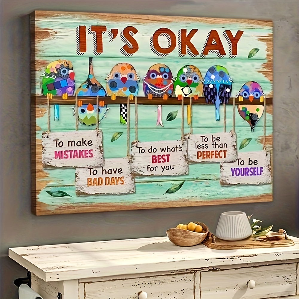 

1pc Wooden Framed Stunning Gift Color Birds Canvas It's Okay To Make Mistake Wall Art Bird Canvas, Creative Painting, Canvas Art Wall Decor 11.8inx15.7inch