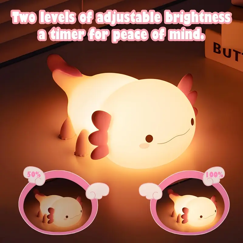 anime axolotl night light cute silicone pink dimmable rechargeable led with 1200mah lithium battery usb charging touch lamp for christmas sleep bedside room decor Product details 3
