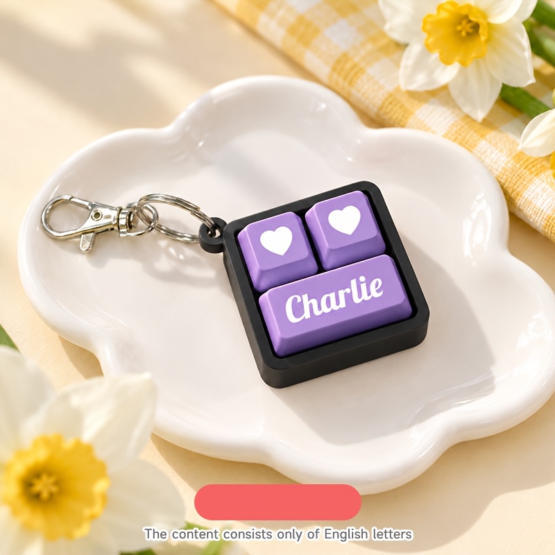 TEMU Personalized Customizable Name Heart-press Relax Keychain, Customizable With English Names, Keycap Press Design, Colorful Buttons, A Stress- And