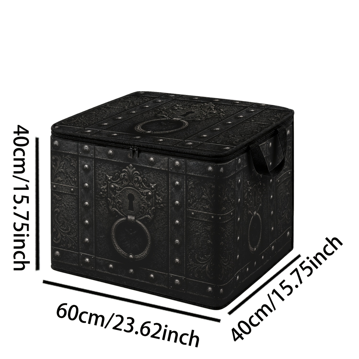 TEMU 1pc Large Gothic Storage Box With Reinforced Lid & Keyhole - Fabric Suitable For Clothes, Books, Blankets, Blanket Box With Reinforced Handles