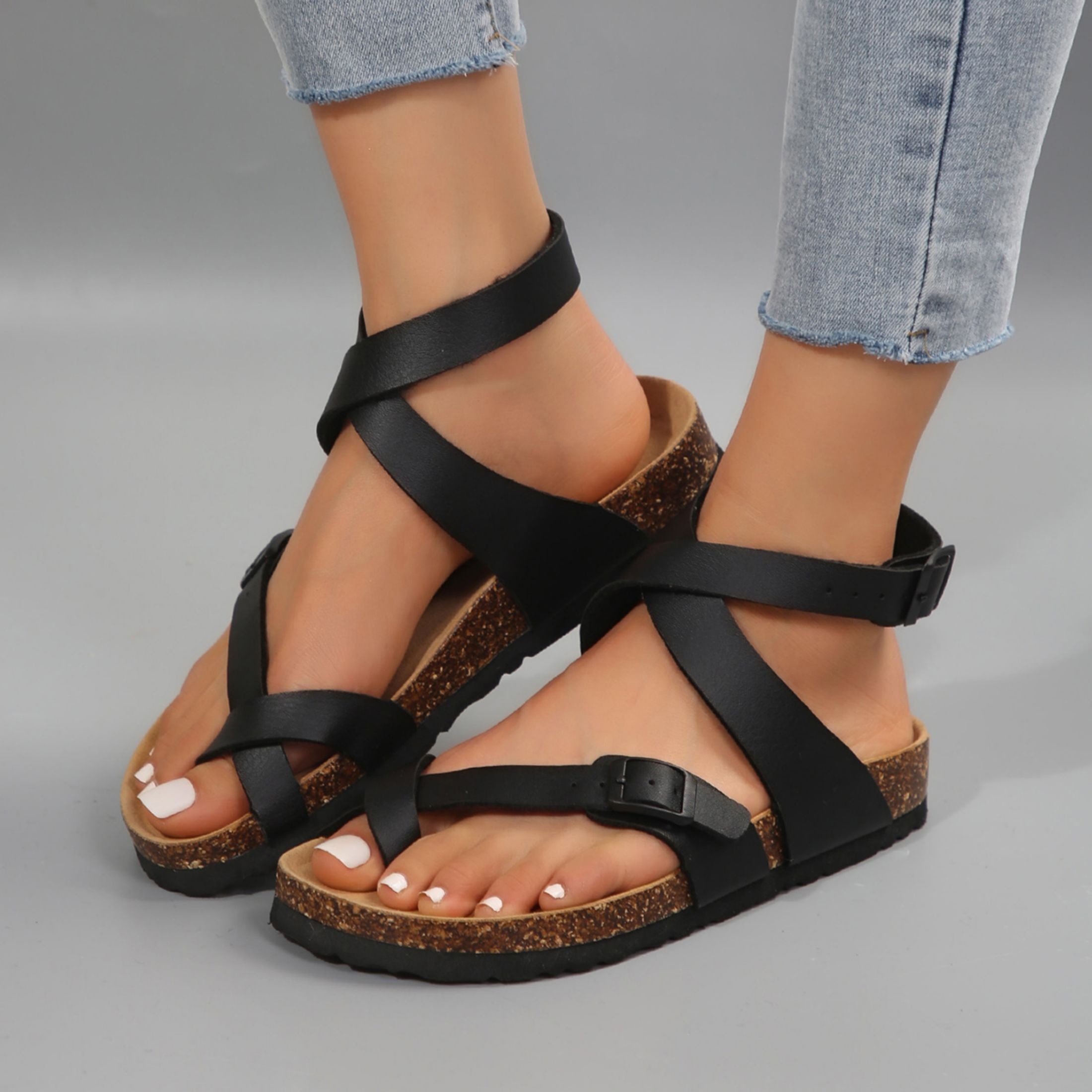 

Women's Casual Fashion Sandals With Adjustable Buckle Straps, Crisscross Buckle Soft Sole Non-slip Arch Support, Comfort Summer Holiday Footwear