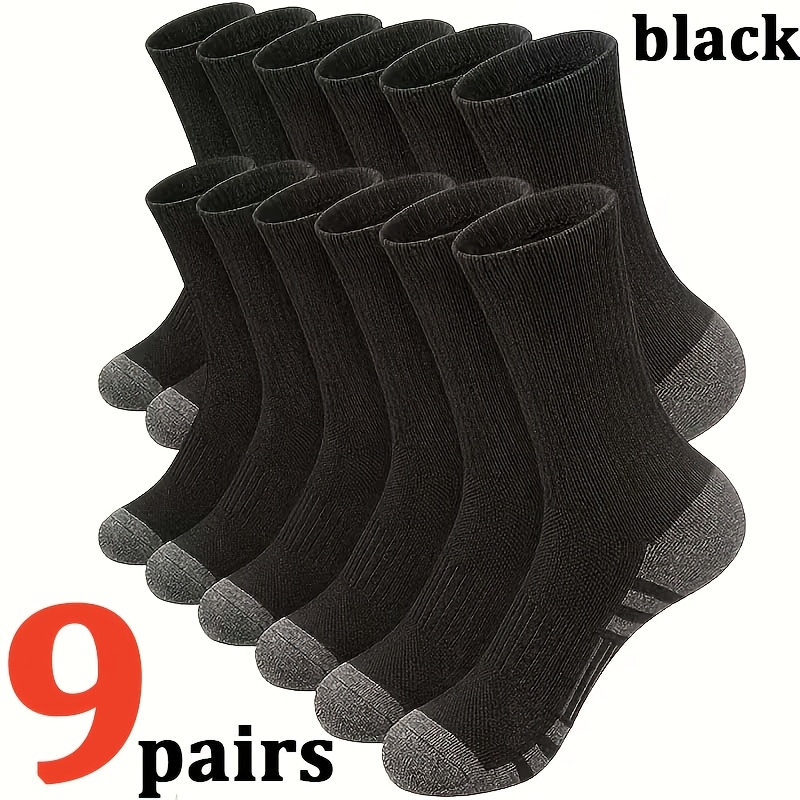TEMU 9 Pairs Of Men's Autumn/winter Long Socks, Outdoor Sports Socks, Men's Warm And Breathable Mid-calf Socks, Socks In Black, White, And Gray