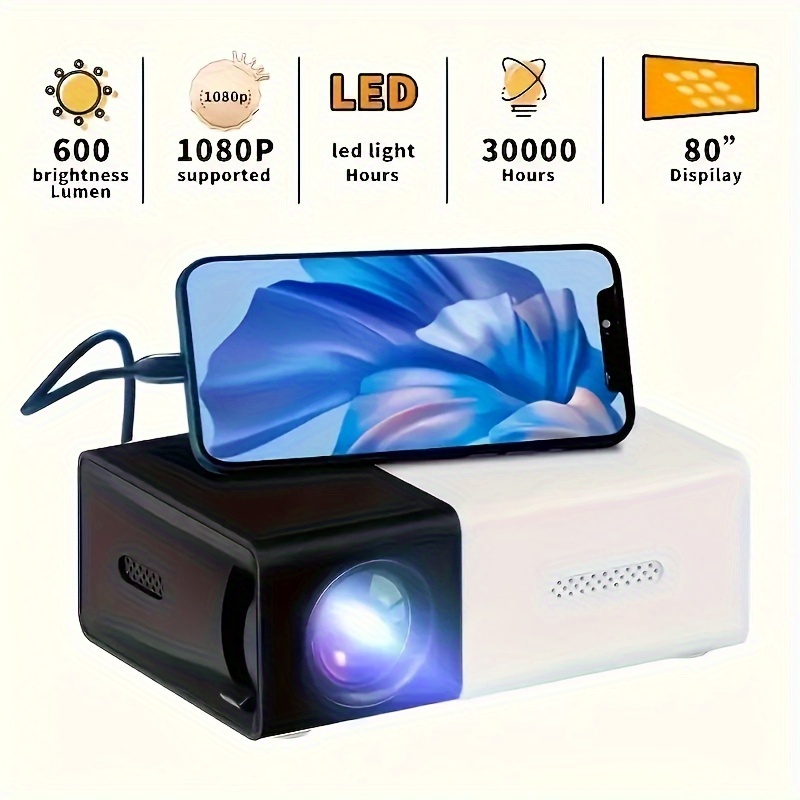 

Mini Portable Projector High- Movie Projector Bright 3000+ Hd With Usb, For Home And Outdoor Camping , 3d-ready, Multi-device Compatible With Remote, Back To School, Valentine's Day Gifts