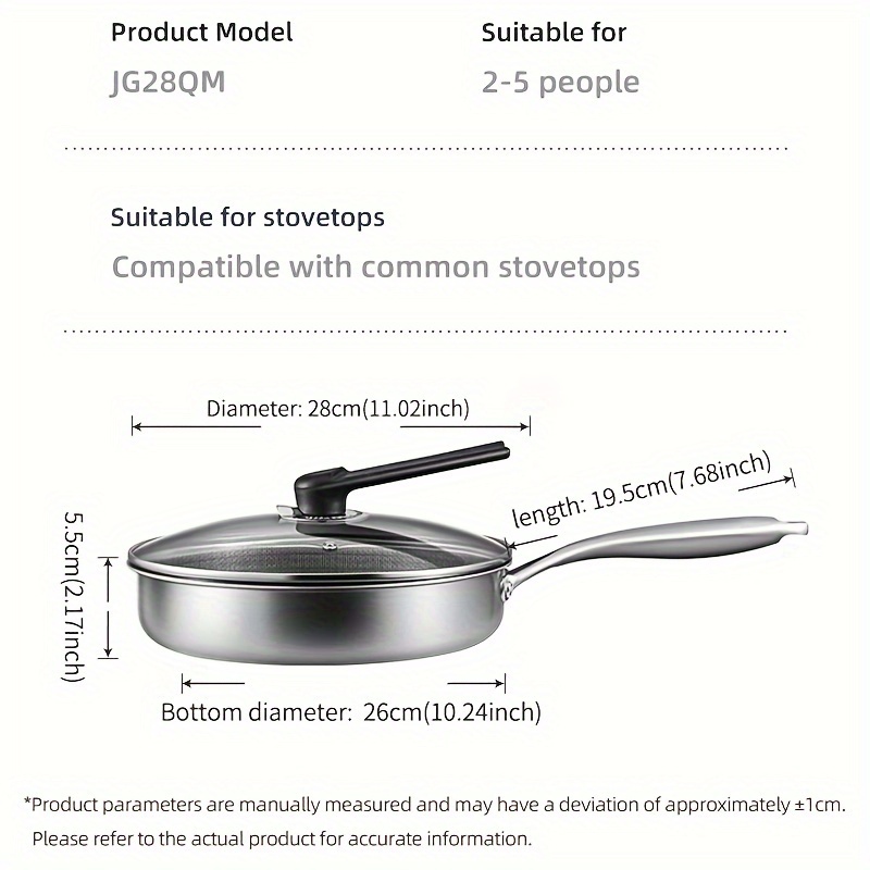 TEMU Cooker King 304 Stainless Steel Frying Pan With Lid, 10-inch Honeycomb Nonstick Skillet, Stay-cool Handle, Uncharged, Suitable For All Stovetops - 11-inch Fry Pan Included Components