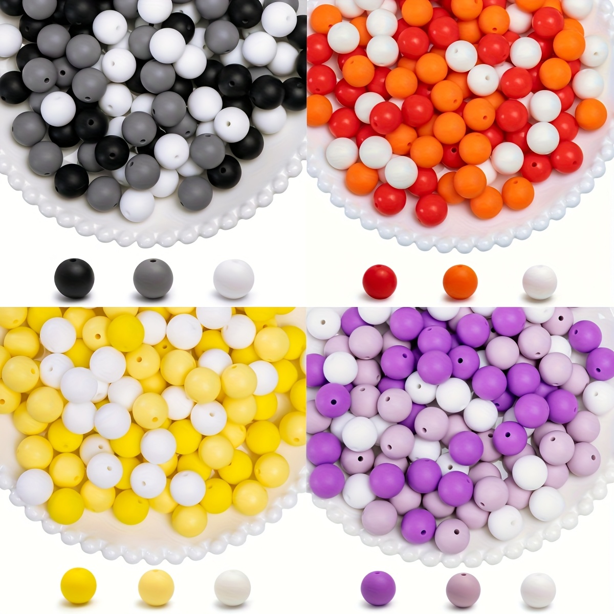 TEMU 90pcs Silicone Beads Set: 9mm/12mm/15mm Round Multicolor Loose Keychain Diy Necklace Bracelet Jewelry Making Kit For Crafting And Decoration