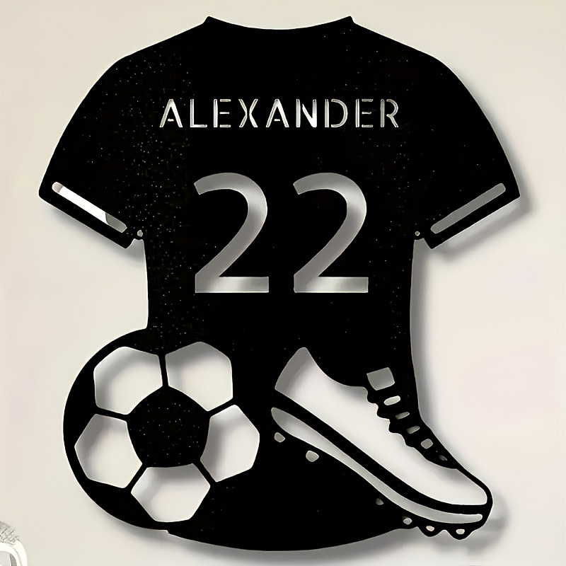 TEMU Customize Personalized Football Team Uniform Metal Wall Plaque, Name And Number, Home Decoration, Sports Fan Gift, Suitable For Bedroom, Game
