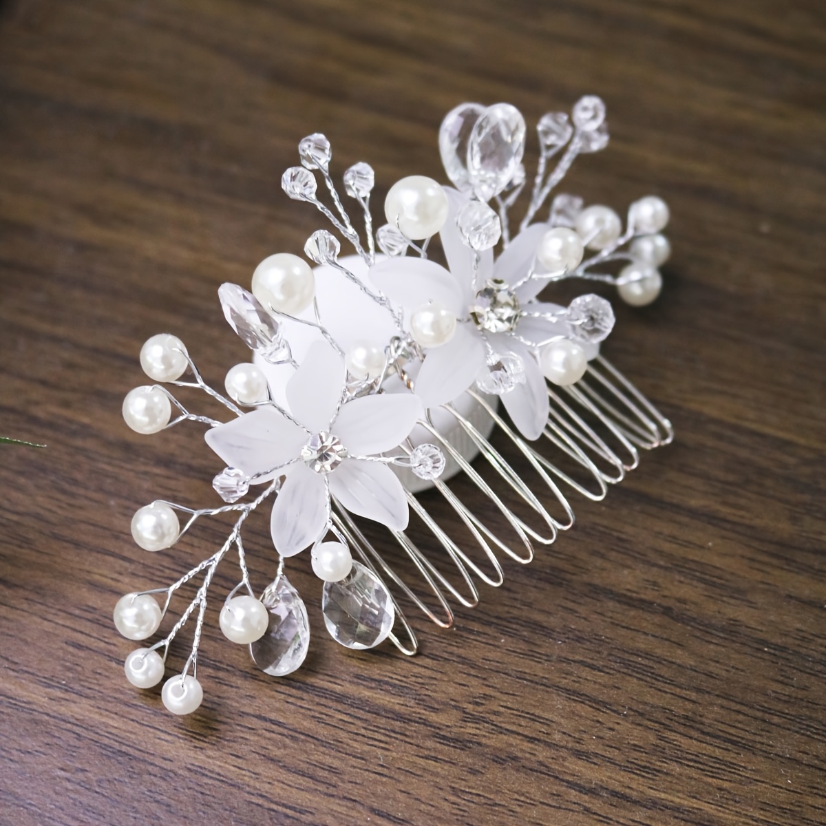 Image of Handcrafted European And Bridal Hair Accessory Set, Including Flower Twisted Beaded Hair Comb And Hairpins, Suitable For Wedding Party Bride And Bridesmaid Dress Accessories