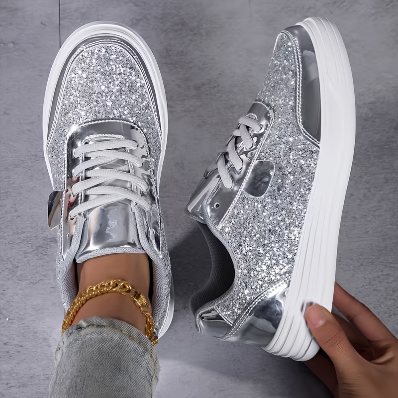 womens glitter   comfortable casual shoes breathable   street style trendy sneakers lightweight flexible eva sole suitable for walking parties stage performances daily casual wear outdoor activities women shoes