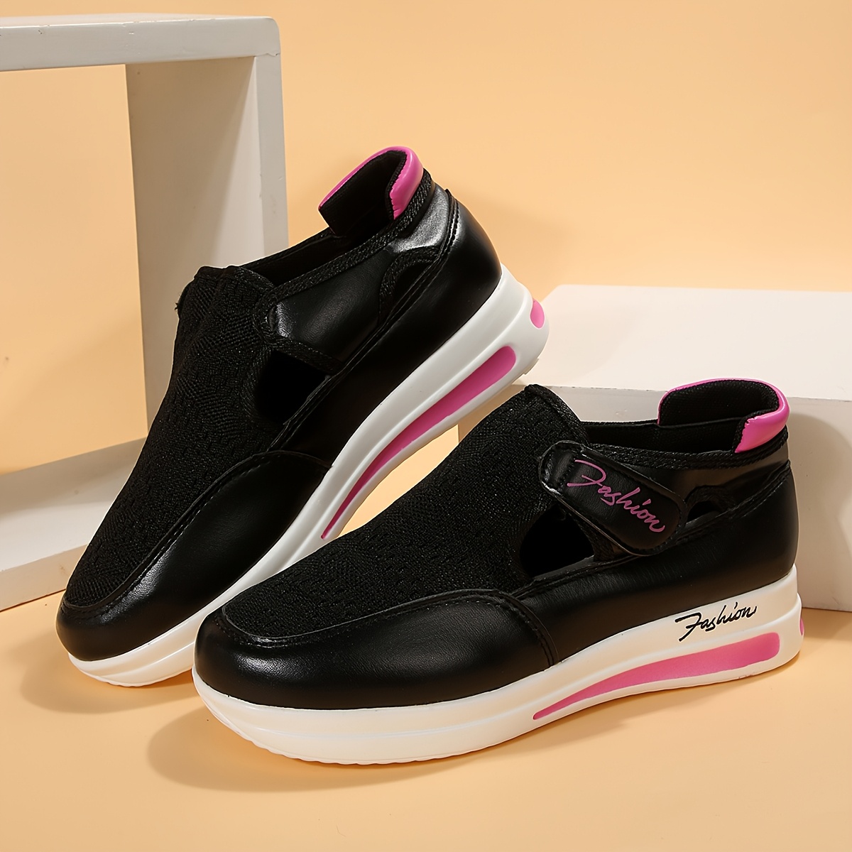 womens breathable mesh casual sneakers black with pink accents low top lace       for outdoor casual attire ladies sneakers Product details 7