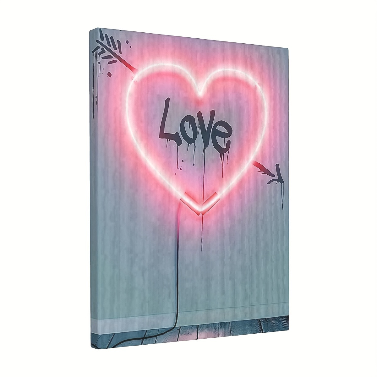 1pc Framed Canvas Wall Art Valentines Day Poster Love Heart Prints Neon  Effect Poster Artwork Painting