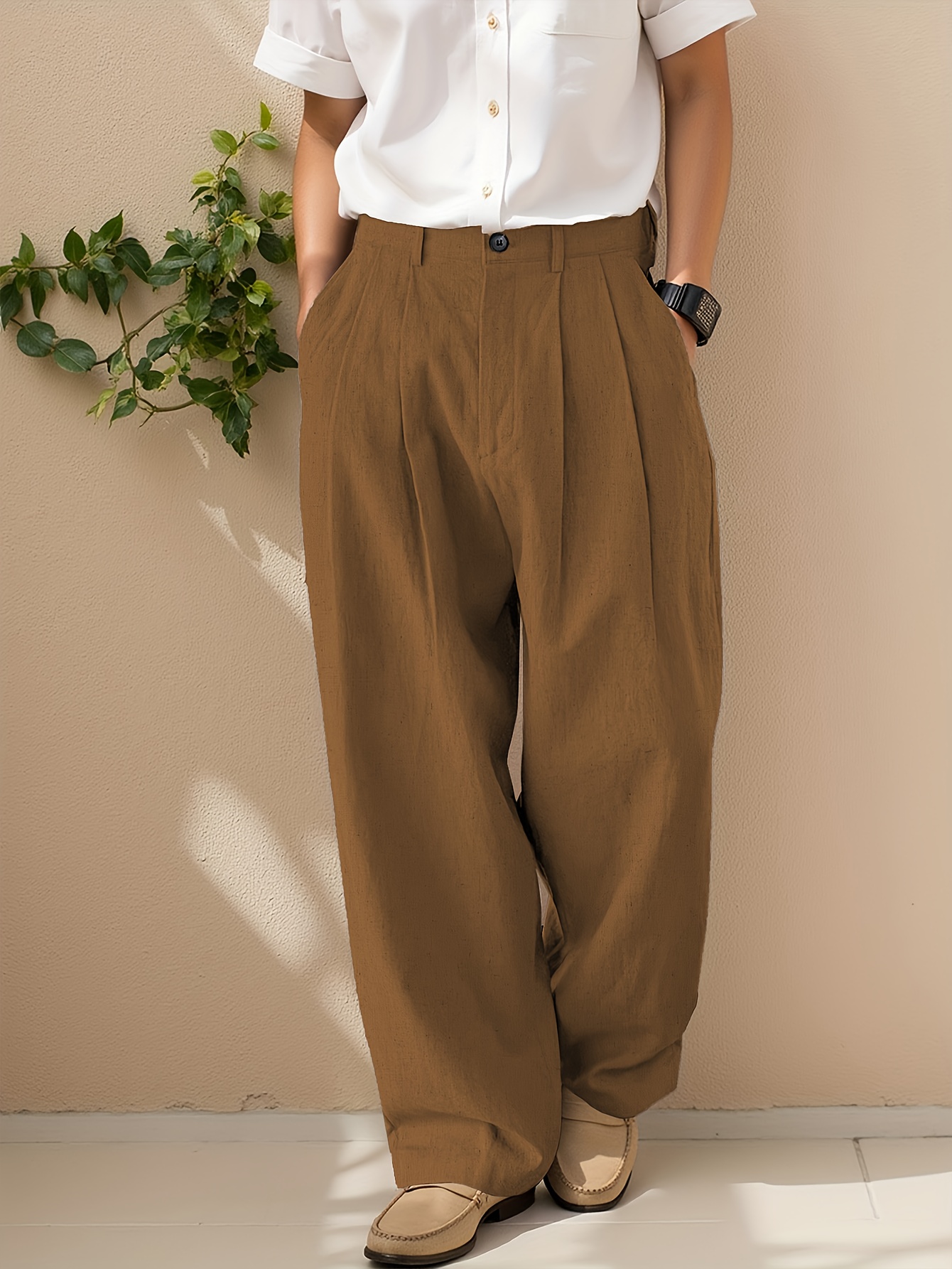 mens daily casual double pleated half calf elastic waist - Temu