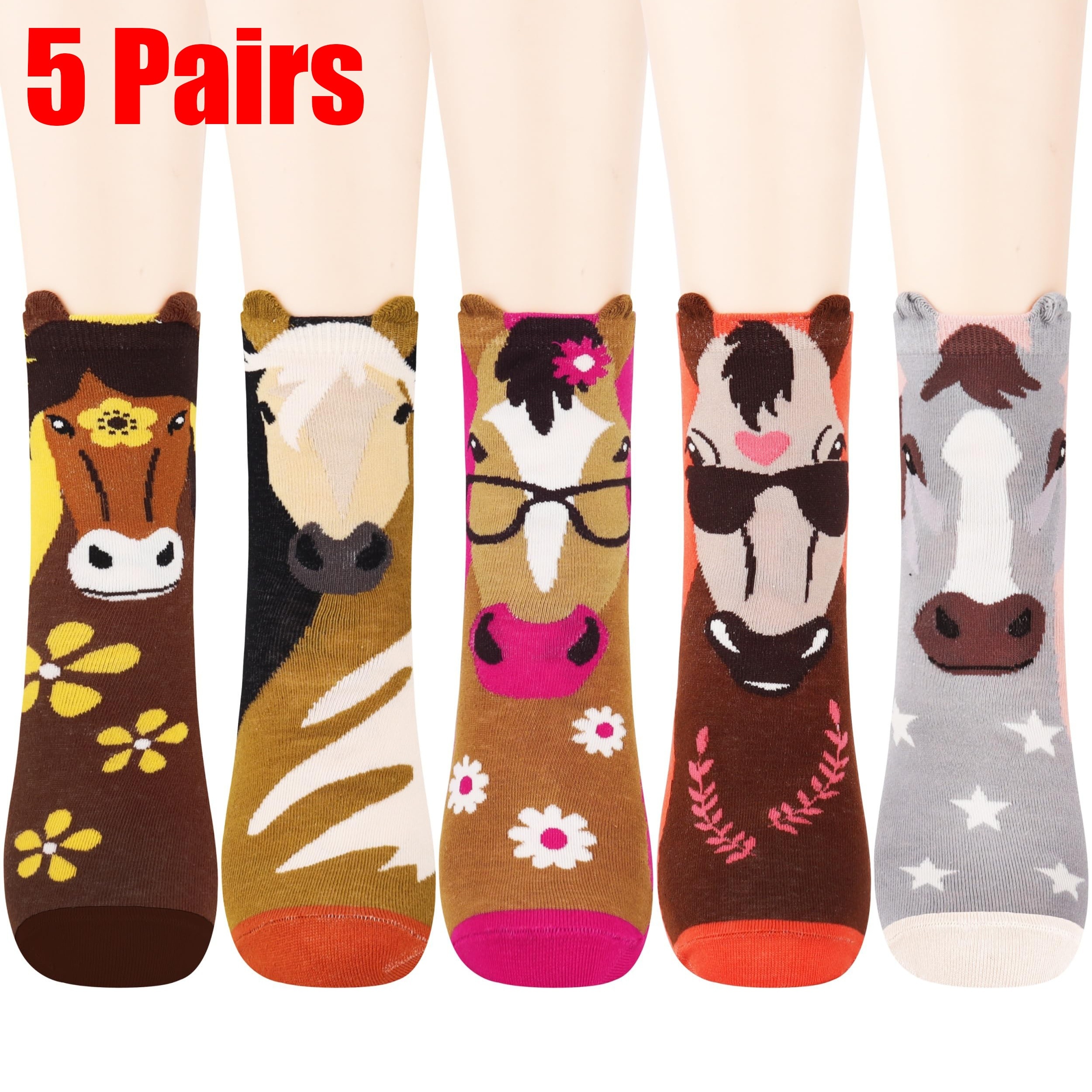 

5 Pairs Women's Creative Horse Pattern Socks Horse Gifts For Women Mom, Animal Socks Cute Christmas Gifts