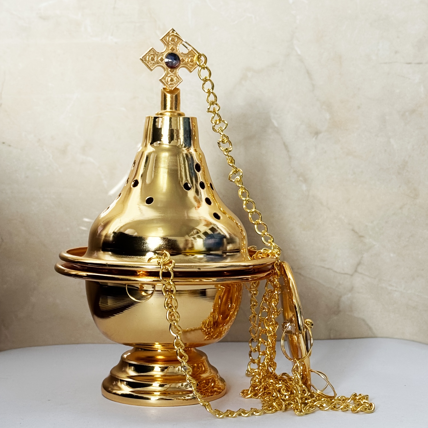 TEMU New Church-style Hanging Incense Holder With Chain, Suitable For Frankincense, Etc. Gold-plated Finish, Sturdy, Durable, And Attractive.