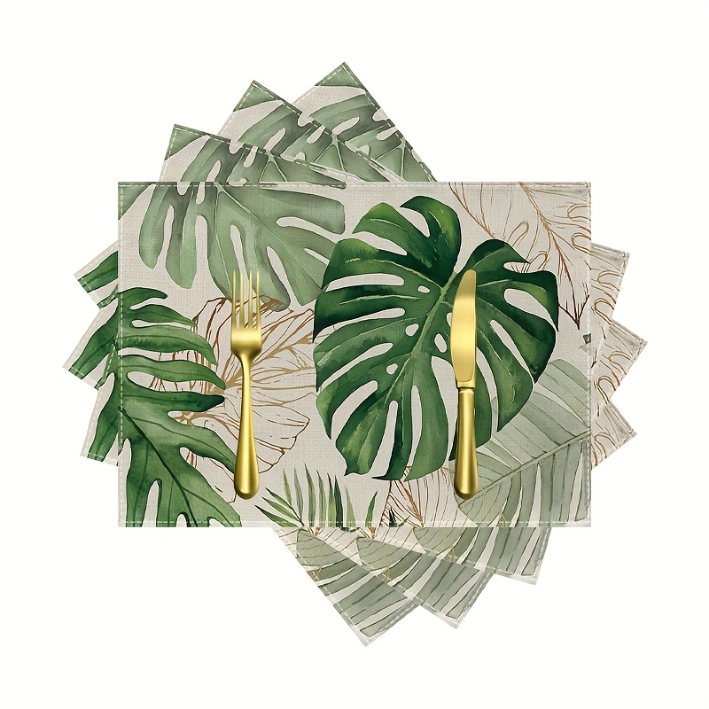 TEMU 4pcs Table Runner Set - Spring/summer Palm Leaf Placemats, Plant Table Runner, Hawaiian Dinner Kitchen Decor Home Decor