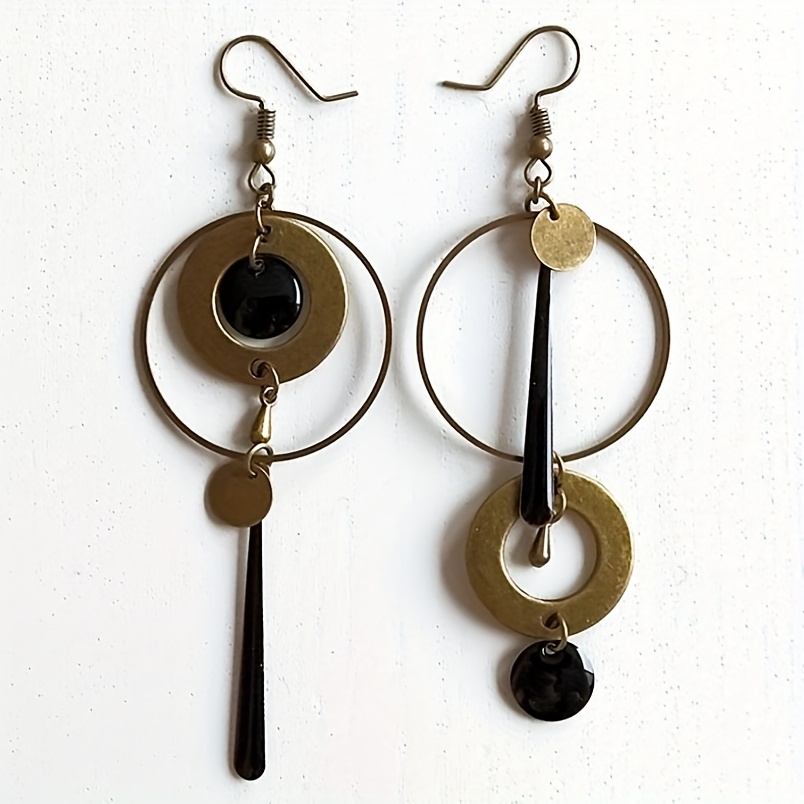 TEMU Vintage Large Circular Pendant Asymmetrical Earrings For Women, Easy Bohemian Jewelry For Everyday Wear, Perfect For Parties And Evening Events,