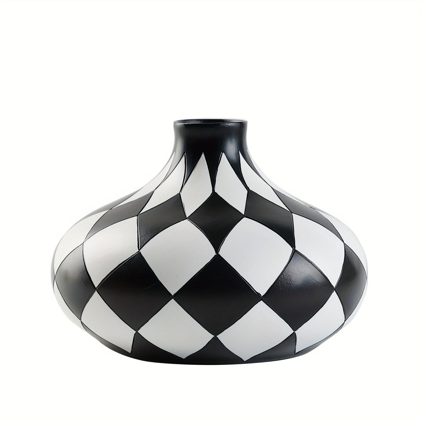 TEMU Vase With A Black And White Checkered Design For Home Decor, Featuring An Artificial Flower Arrangement, A Stylish And Easy Decorative Piece For