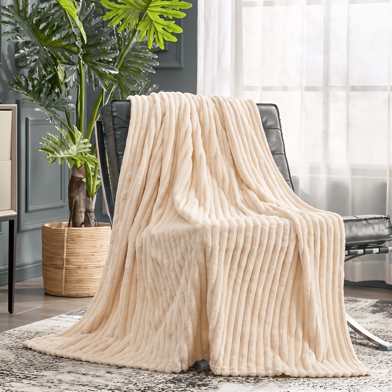 Image of Luxury Ribbed Fleece Blanket, Ultra Soft And Lightweight, In Multiple Sizes And Colors. Ideal For, Sofa, Living Room, Travel, And Camping, Suitable For