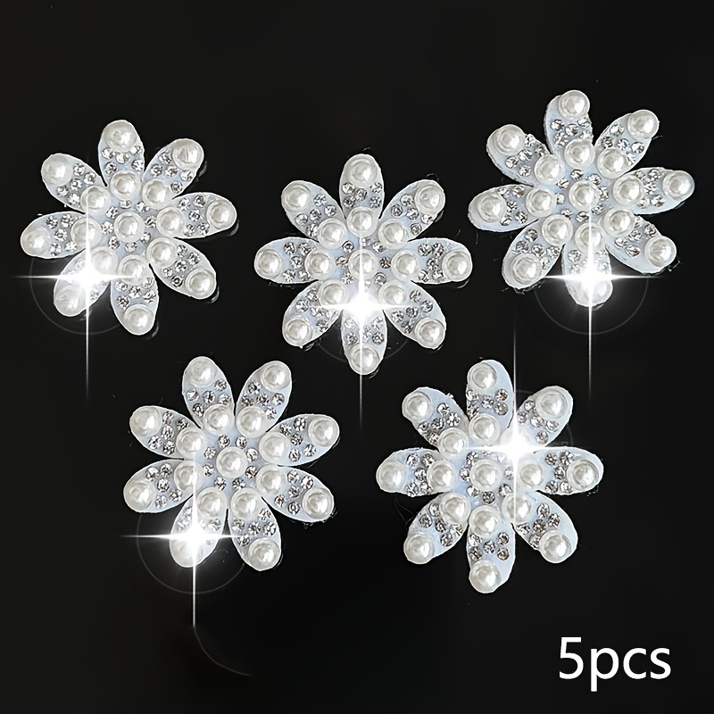 TEMU 5 pièces de fleurs faciles à coudre, brillantes, à pétales, autocollants de patchs de repassage, fleur à pétales en perles de style français,