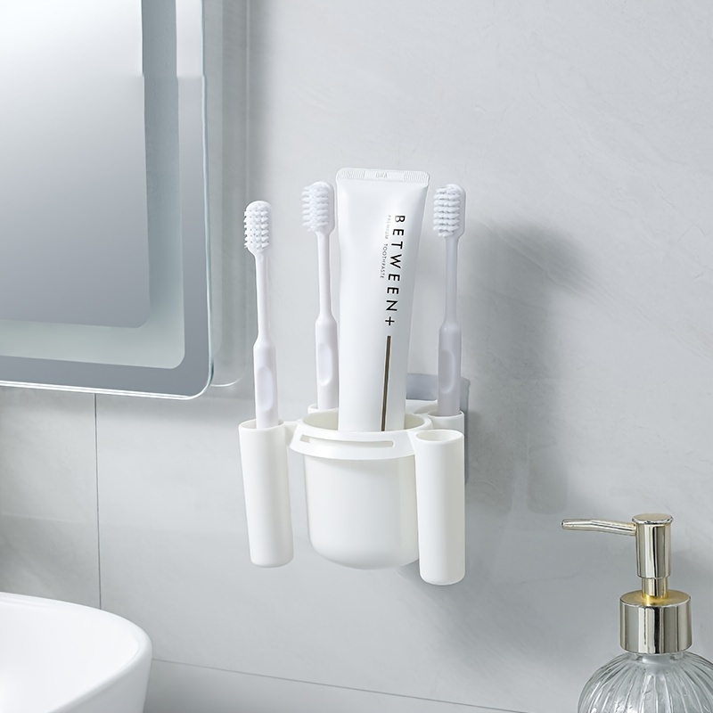 TEMU 1pc Toothbrush Holder For Bathroom, Wall Mounted Toothbrush Storage Rack, Bathroom Storage Organizer, Bathroom Multifunctional Toothpaste Toothbrush Rack, Bathroom Accessories