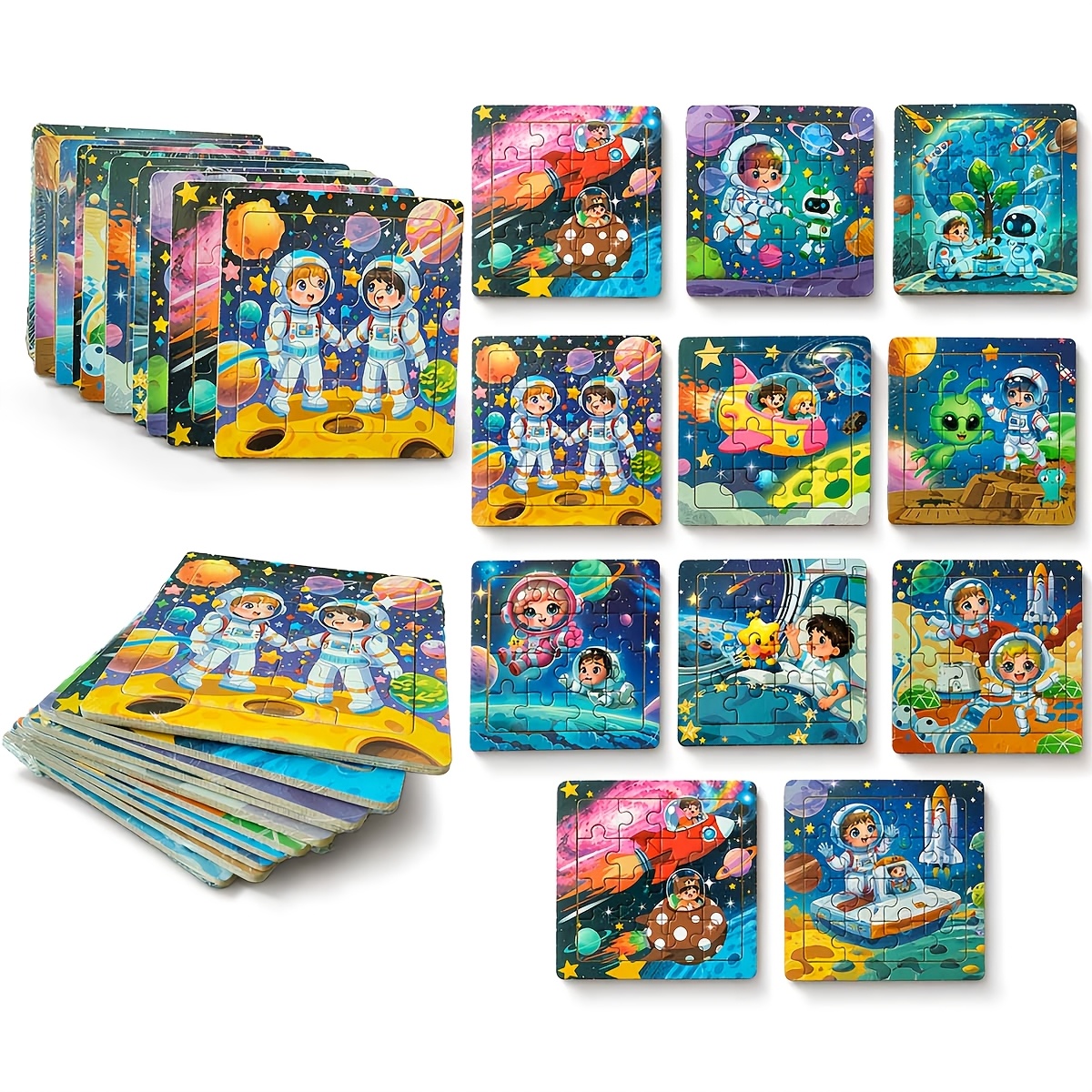 3 Pcs Random Pattern Outer Space Wooden Jigsaw Puzzles for Kids