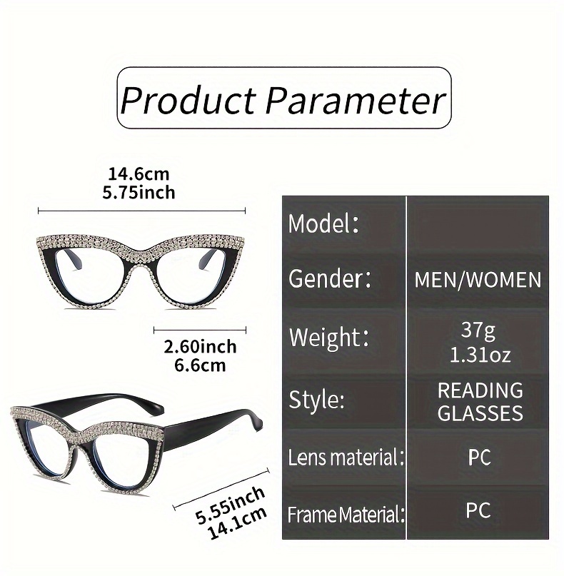 2 pack elegant cat   glasses for women with   decor fashionable 1 0 to 4 0 for reading and writing Product details 3