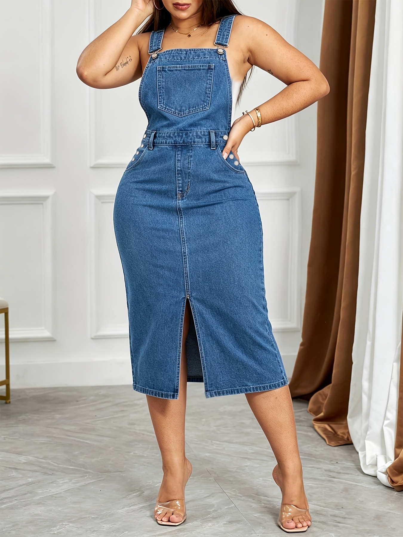 denim dress plus size women Sexyshine Women's Sleeveless Full Button Closure Lapel V Neck A Line Tank Top Jeans Maxi Dresses(31216ZQ,XL) Blue at Amazon Women's Clothing store Grade D Betsy & Adam Satin line shape with wide Size:XXL/3XL
