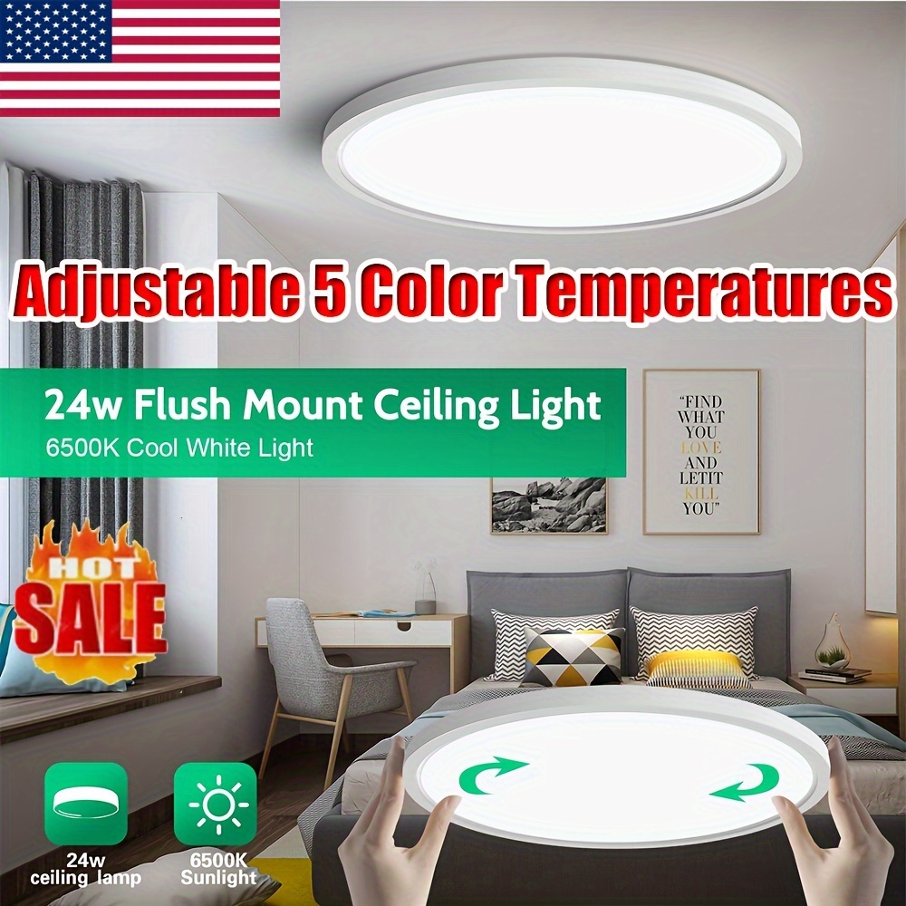 

2pack Led Ceiling Light 9inch - 24w 2400lm Small Led Lighting Fixture For Ceiling, 3000k-3500k-4000k-5000k-6500k Selectable, & Low-profile Flat Ceiling Lamp For Bedroom Kitchen Bathroom