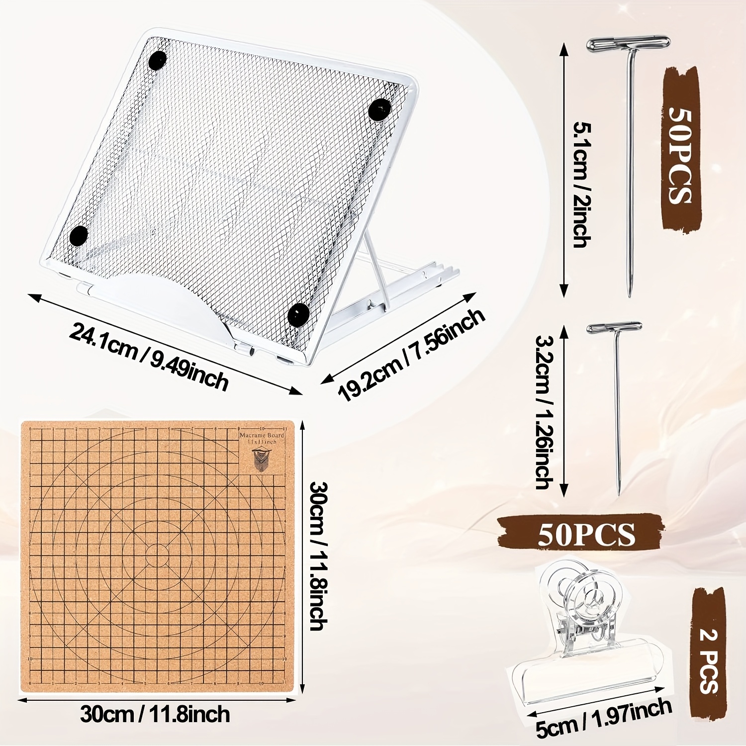 104pcs Macrame Board And Adjustable T-clip Bracket, Macrame Supplies, Double Sided Grid, Macrame Project Board, Macrame Tools For Weaving Bracelets