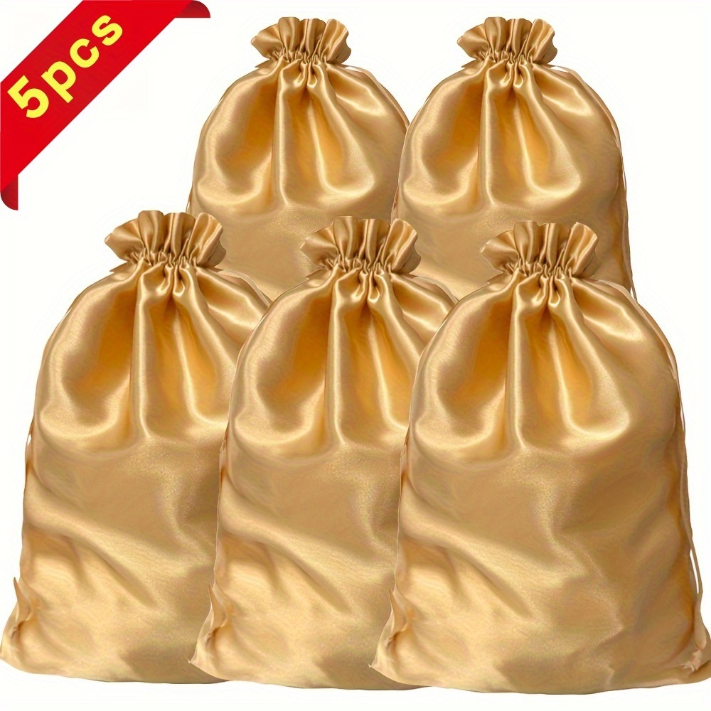 TEMU 5pcs Wig Storage Bags, Large Satin Bags For Wig Organization, Wig Storage, Wig Dust Protection, Suitable For Home And Salon Use