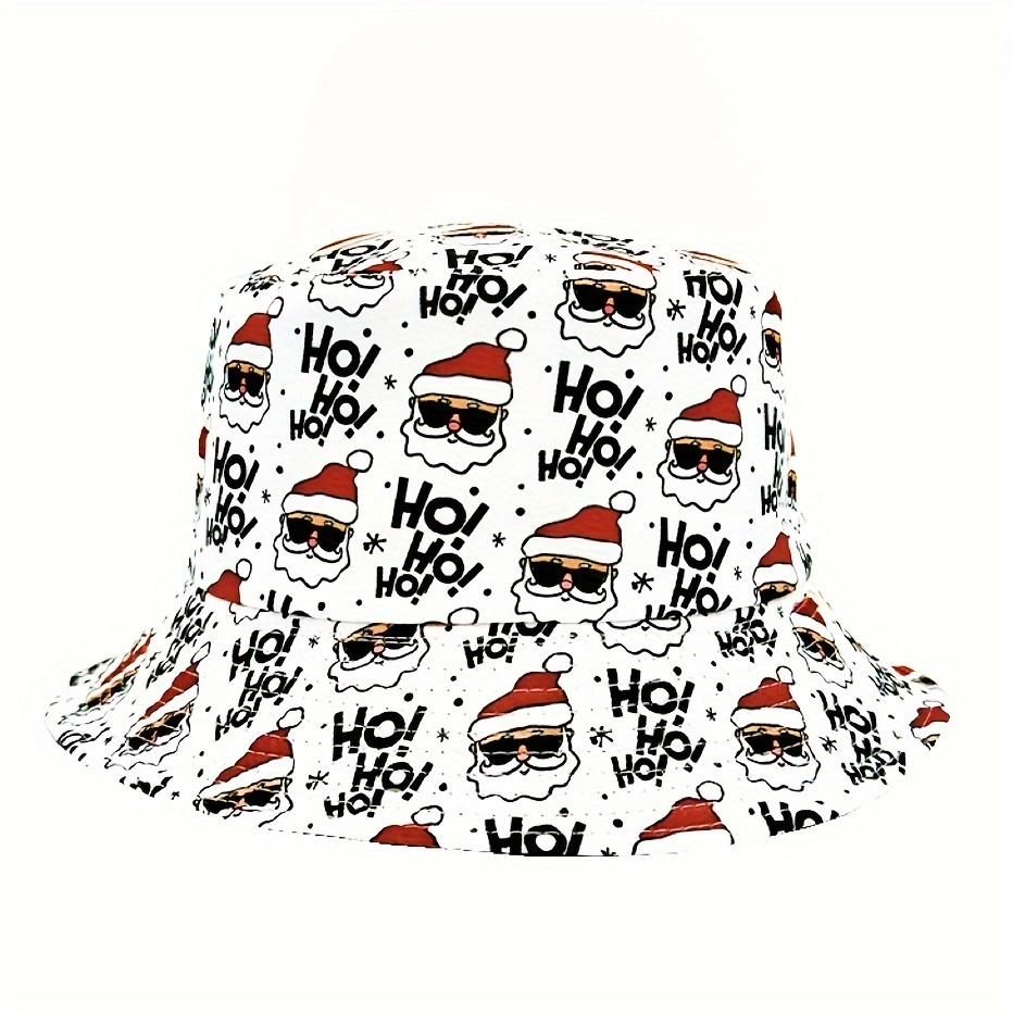 Image of Christmas Ho! Santa Claus Full Print Double-sided Hat - Lightweight Sunshade Fisherman Hat, Unisex, Ideal For Parties And Outdoor Activities, Perfect Gift