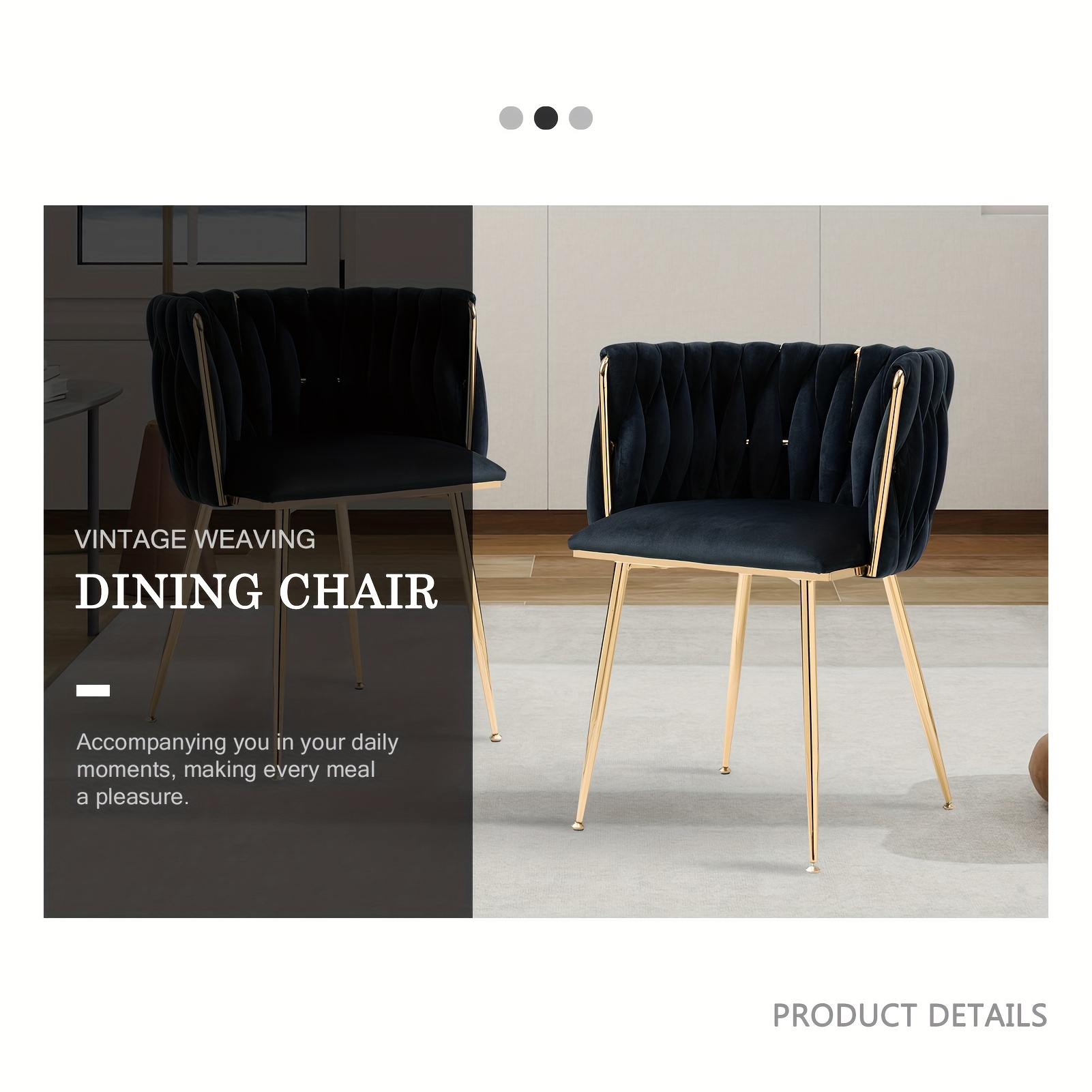 Velvet Dining Chairs Set Of 2, Accent Chairs With Golden Metal Legs, Woven Upholstered Dining Chairs For Living Room/Bedroom/Kitchen