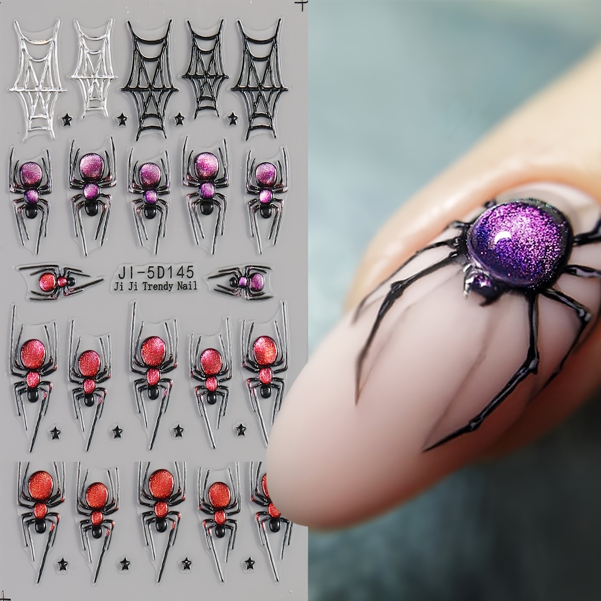 

Sparkling Spider Art Stickers - 3d Self-adhesive Decals For Diy Manicure, Glitter Designs, & Remove