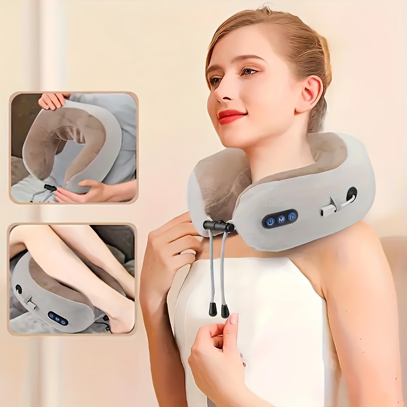 

1pc U-shaped Electric Neck Massage Pillow, Heated , Electronic Neck Massager With Memory Support, Usb Charging, Lithium Battery, Portable Device, Sleeping Pillow, Cervical Massager, Shoulder Massager