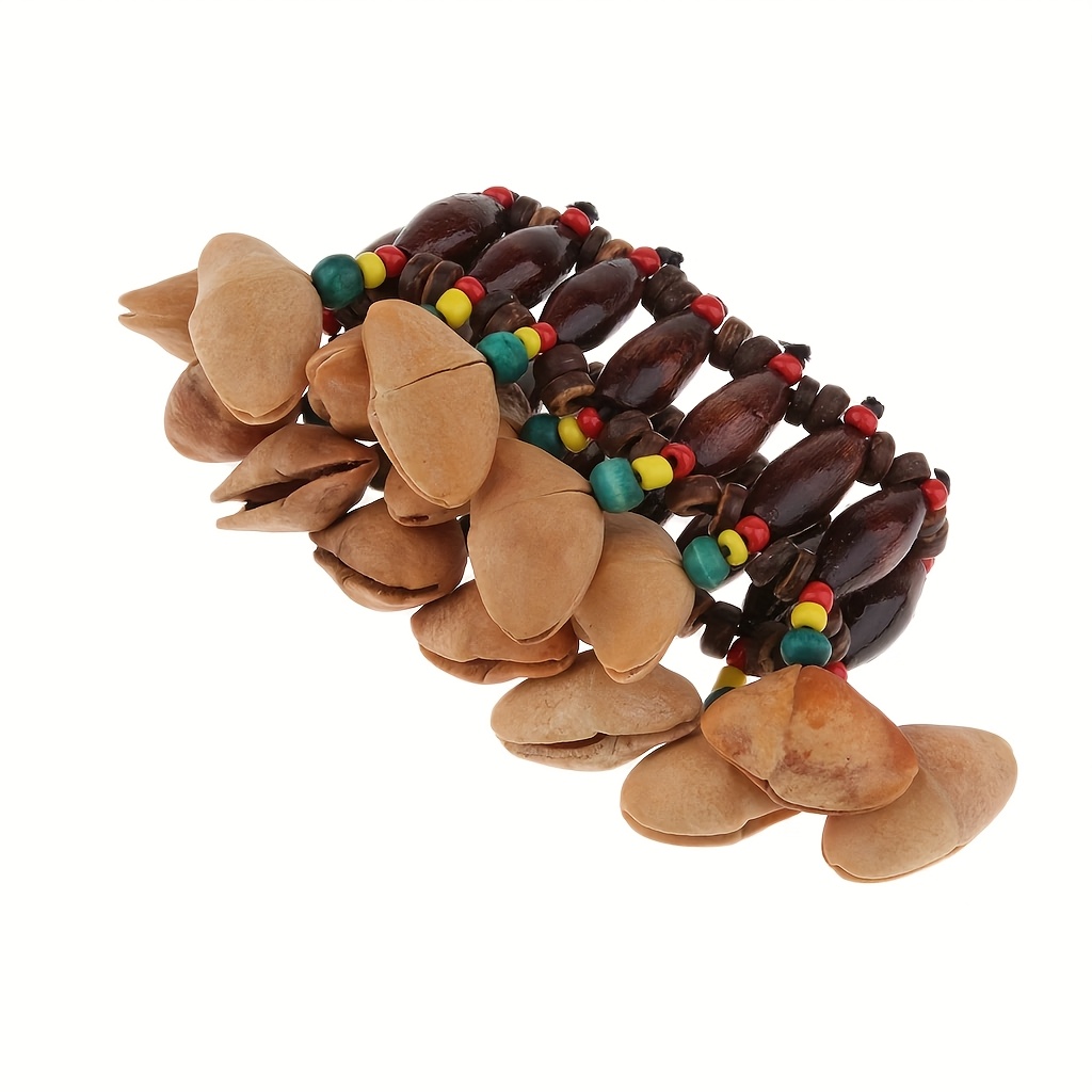 Handmade Fruit Shell Handbell, African Drum Percussion Accompaniment, Wrist Bell Bracelet with Natural and Crisp Sound, Suitable for Percussion and Music Lovers, Comes with a Storage Bag