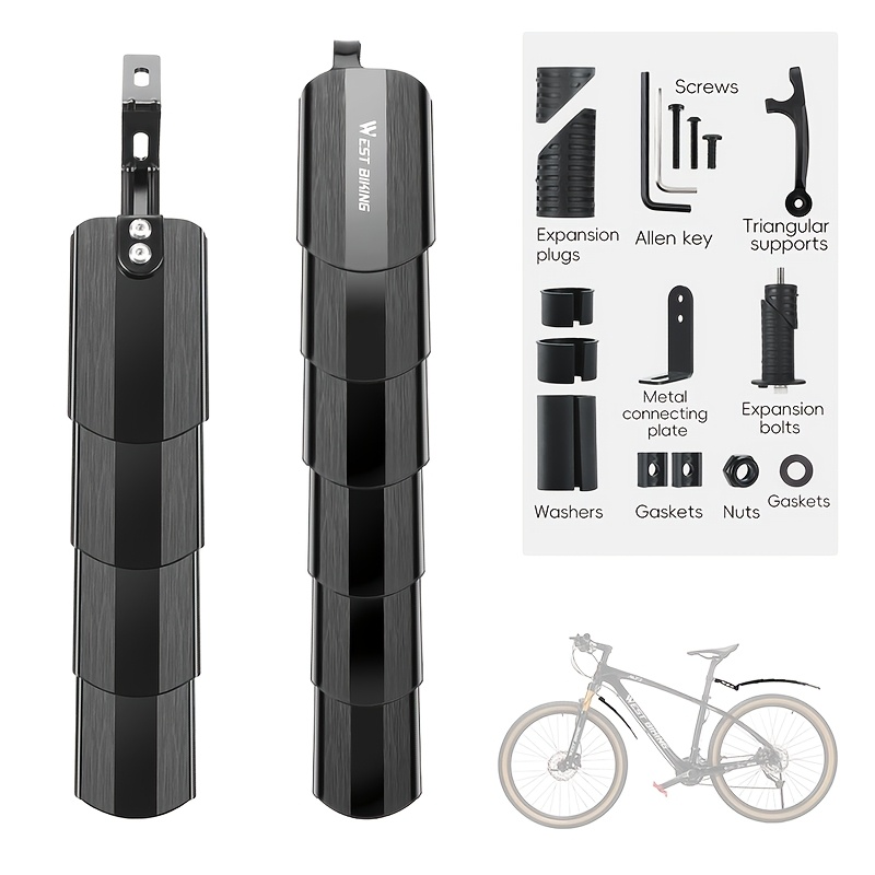 West Biking Bike Mudguard Adjustable Front Rear Telescopic Fender Extended Widened Water Blocking Plate 1 Pair Additions