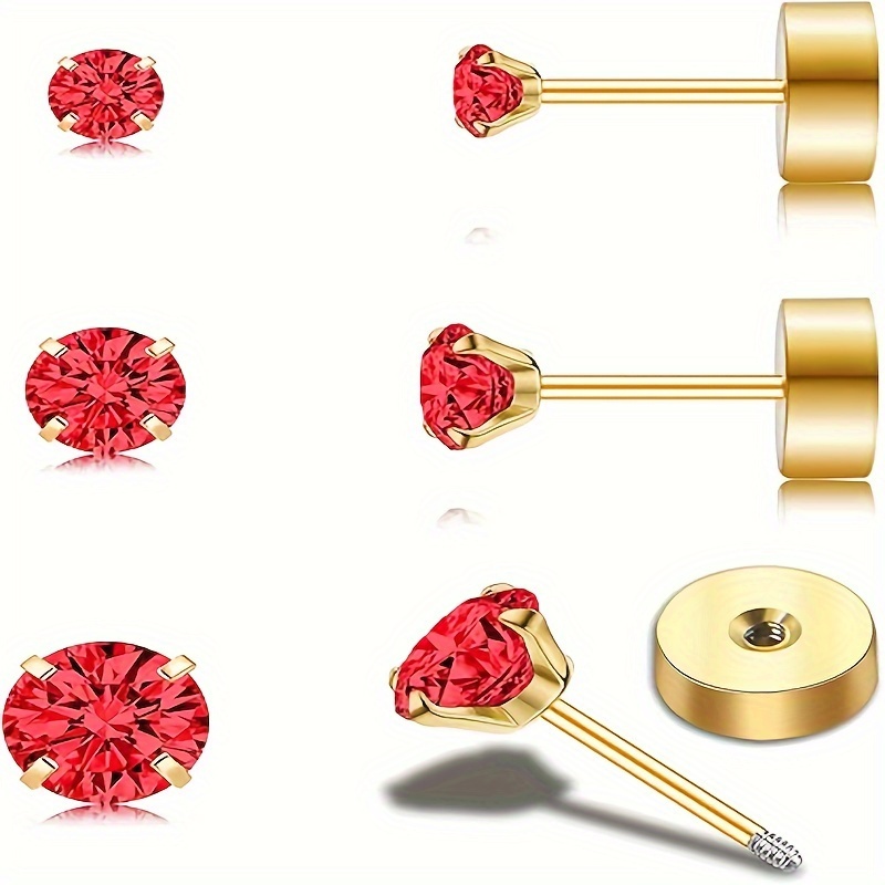 

Handmade Small Flat Back Stud Earrings: 3 Pairs Medical Steel 18k Gold Plated Screw Flat Back 2 3 4mm Cubic Zirconia Earrings Ear Bone Piercing Jewelry For Women Helix Earlobe