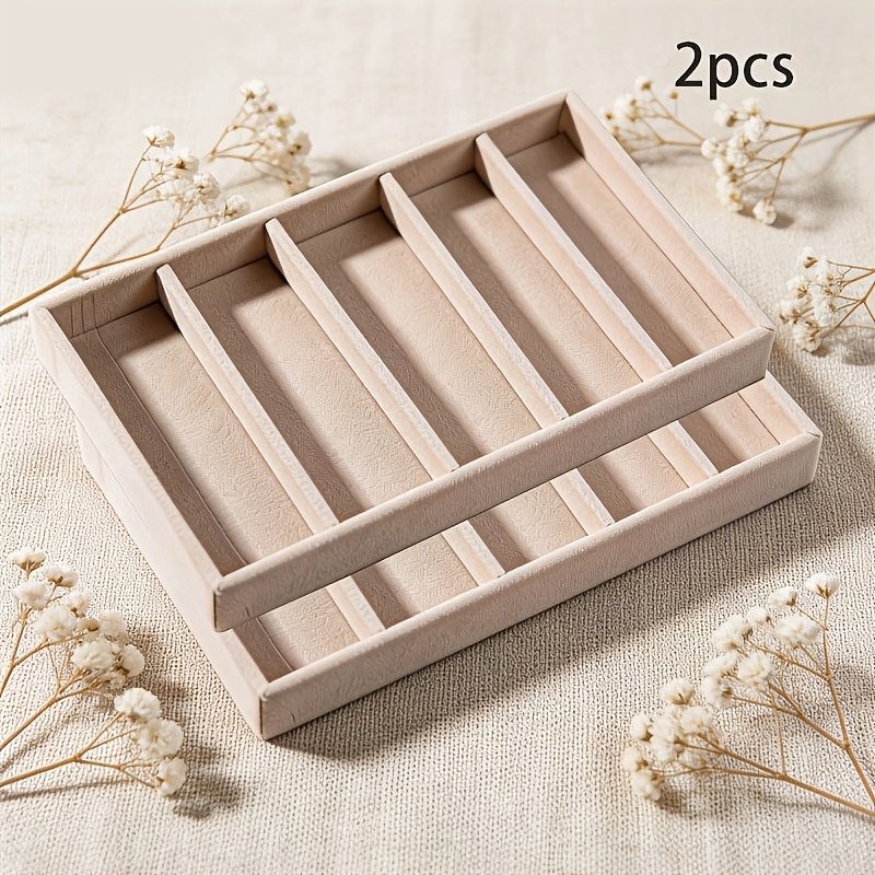 TEMU 2pcs, Plateau à Bijoux Empilable en Velours Doublé - Boîte de Rangement Durable pour Boucles d'Oreilles, Bagues, , Tiroir Rectangulaire