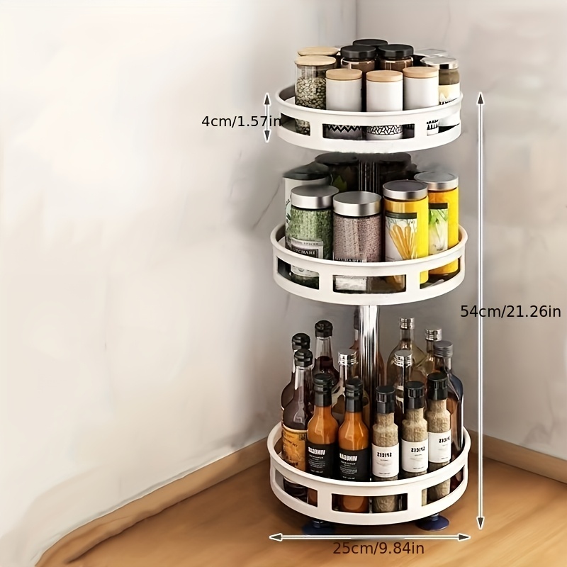 3-Layer Rotatable Kitchen Seasoning Rack, Metal Turntable, Rotatable Spice And Seasoning Storage Rack, Kitchen Spice Tank Organizer, - Home & Kitchen