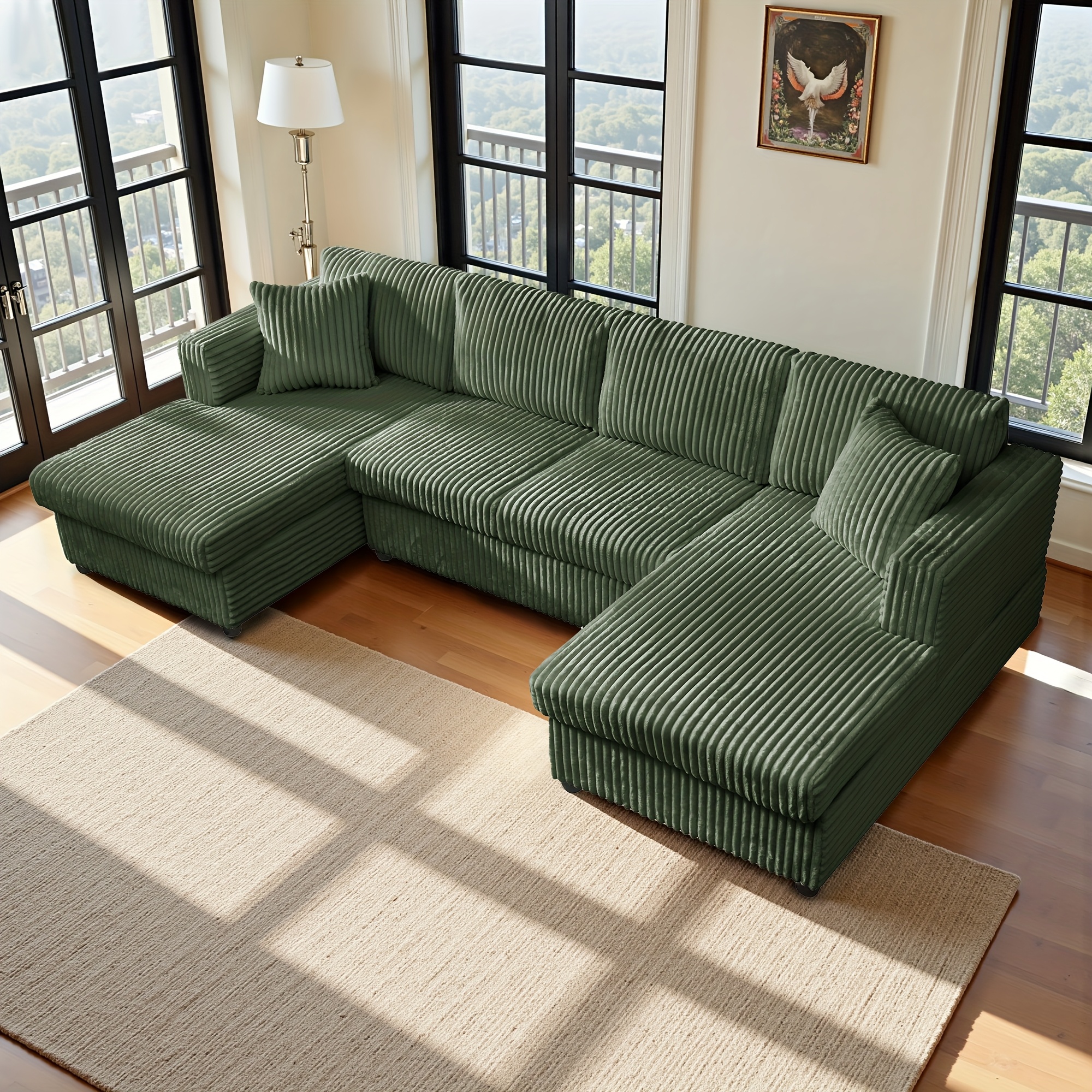 123.2-inch Oversized U-shaped Sectional Sofa, Soft Cotton Corduroy Modular Cloud Sofa, Featuring Deep Seat Recliner Functionality For The Living Room