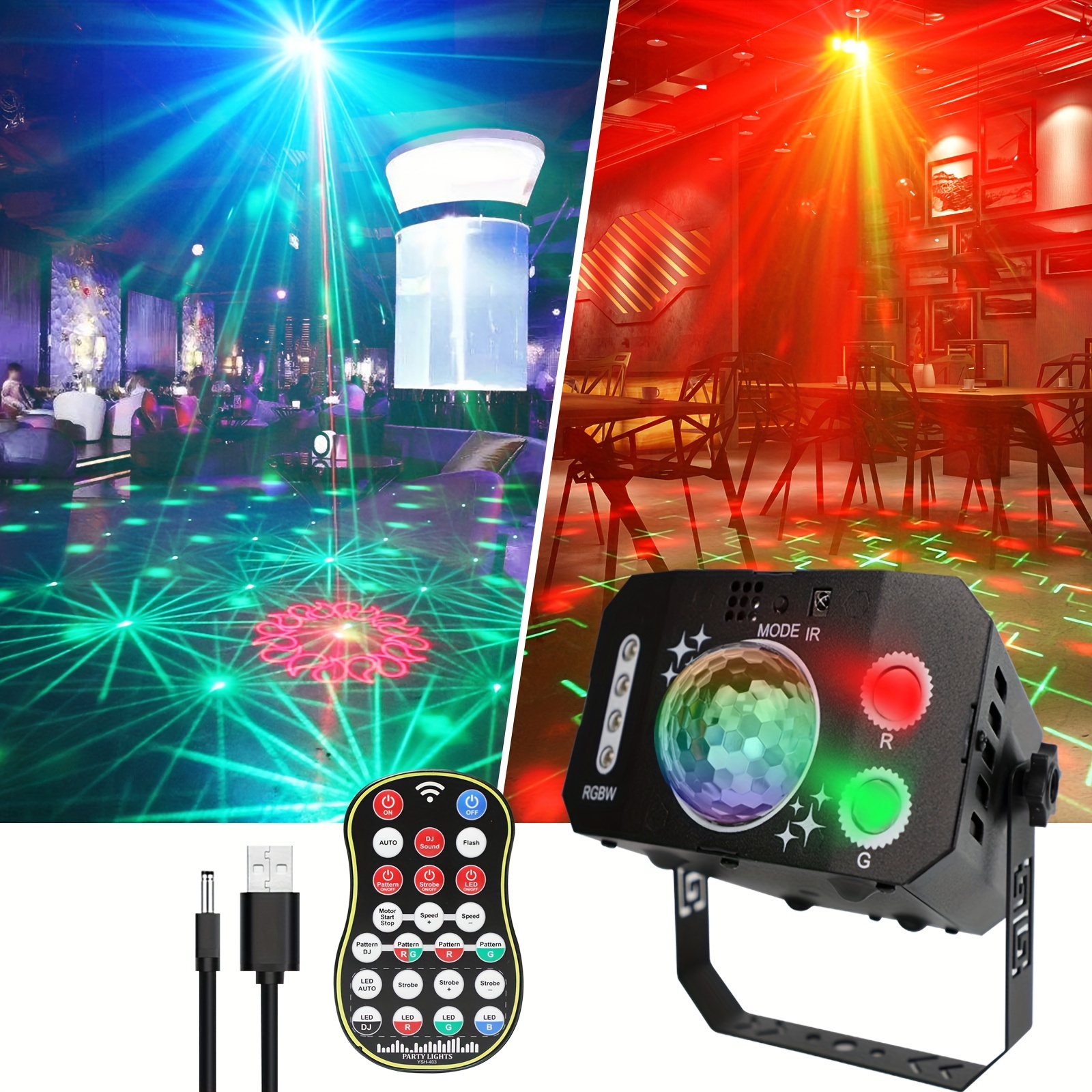 

1pc Usb-powered Rgb Disco Ball Light Projector With Remote Control - 7 Lens, Voice-activated Dj Party Lights For Bar, Nightclub, Wedding, Day & Christmas Decorations