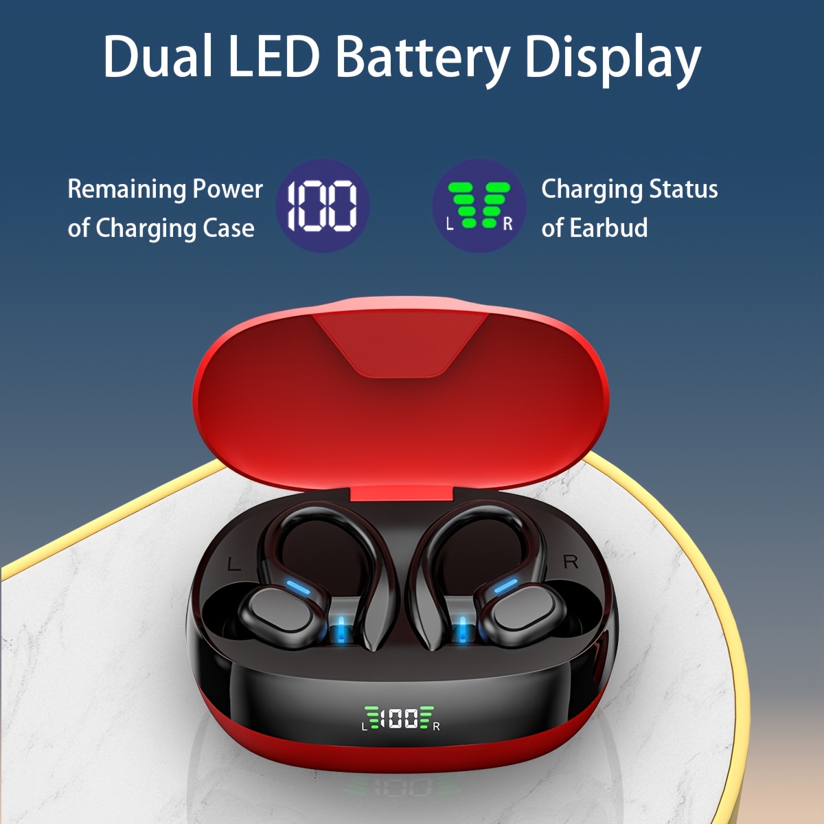   new wireless earbuds for running sports wireless earphones with earhooks headphones with dual led display earphones built in microphone noise cancelling headset