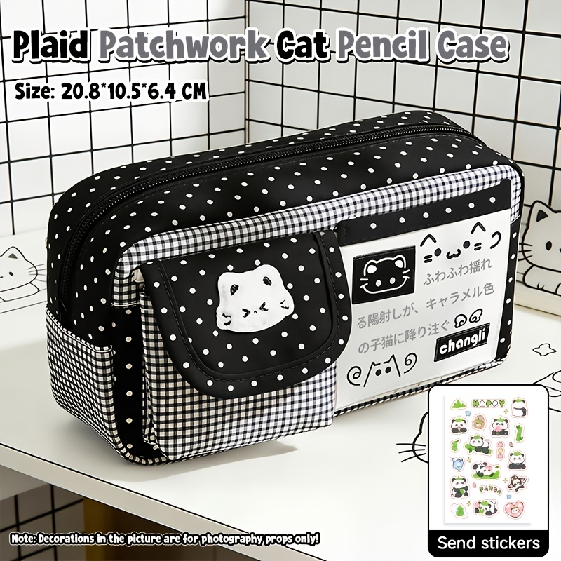 TEMU Pencil Case, 2026 New High-value Style, Ins-style Large-capacity Stationery Bag, Pencil Box For Stationery Storage, Star-dot Grid Pencil Pouch