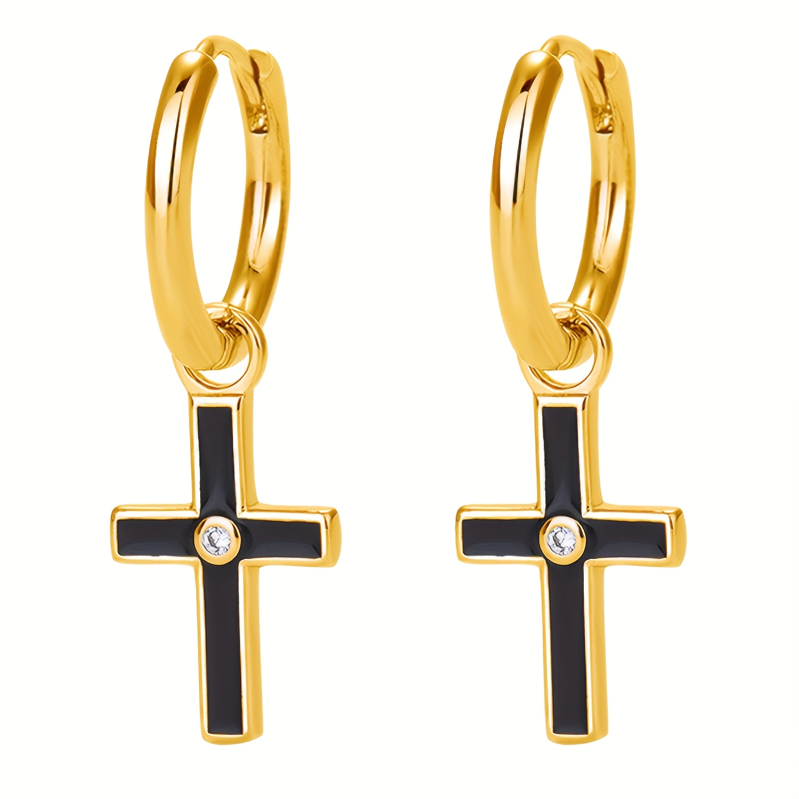 Enamel Hug Hoop Cross Golden Earrings: Preppy Style Hypoallergenic Earrings 925 Sterling Silvery Ear Pins Women's Dangle Earrings In Multiple Colors