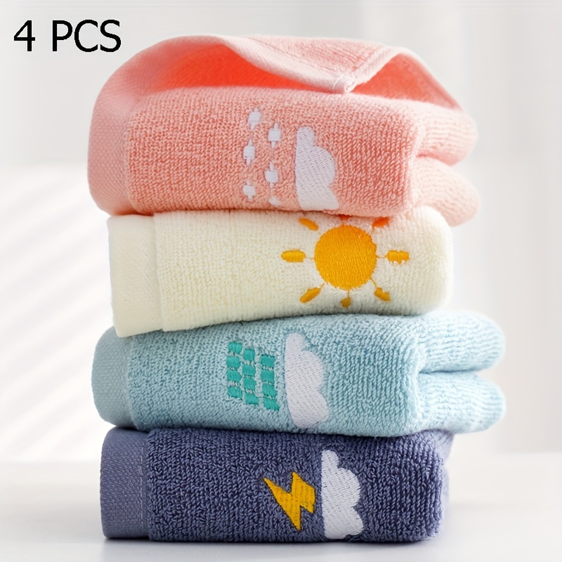 

4pcs Weather Embroidered Hand Towel, Absorbent & Quick-drying Face Towel, Super Soft & Skin-friendly Hand Towel, For Home Bathroom, Ideal Bathroom Supplies