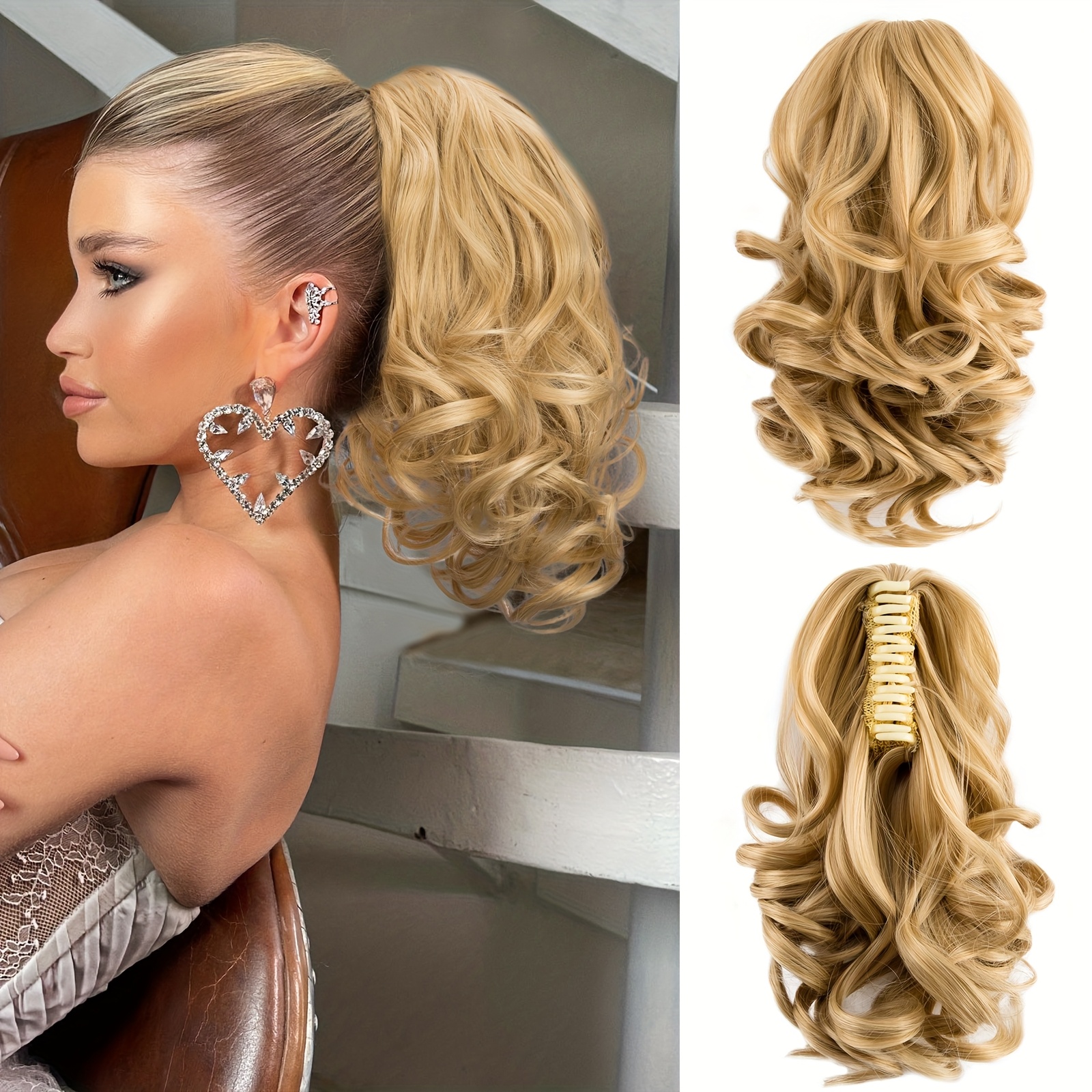 Women' Short Curly & Wavy Ponytail Extensions Suitable For Hair Types, Clip- Hairpieces With Volume, Quick Application For Braids, Ponytails, Buns - European Hair Add-ons