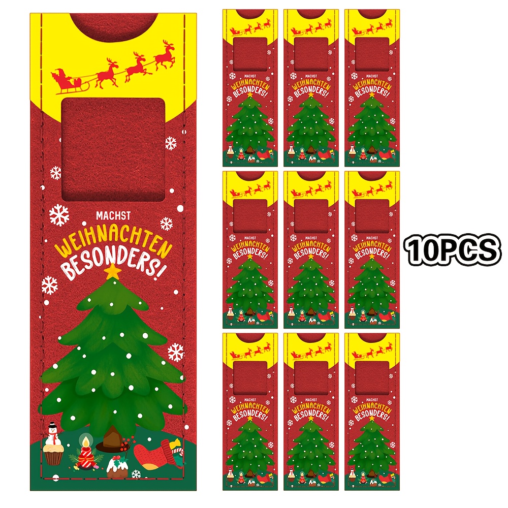 Set Of 10 Felt Gift Wrapping Bags For Christmas, Making Your ! Gift Bag With Chocolate Bar Design Featuring Santa, Snowflakes, And Trees, Perfect For Christmas, Party Gifts, And For Family, Children
