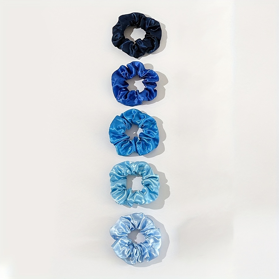 TEMU 5pcs Scrunchies Set, Jersey Material, Elegant & Minimalist, Solid Color Hair Ties, Gentle For Hair, With Assorted Blue Shades, For Teens And Adults, Valentine's Day Gift
