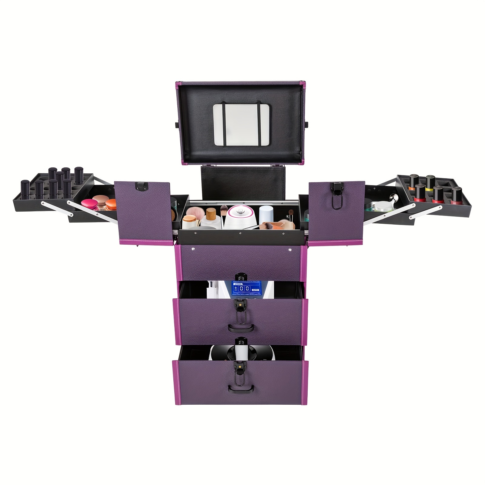 

Portable Rolling Makeups Train Case Lockable Cosmetic Storage Organizer Trolley