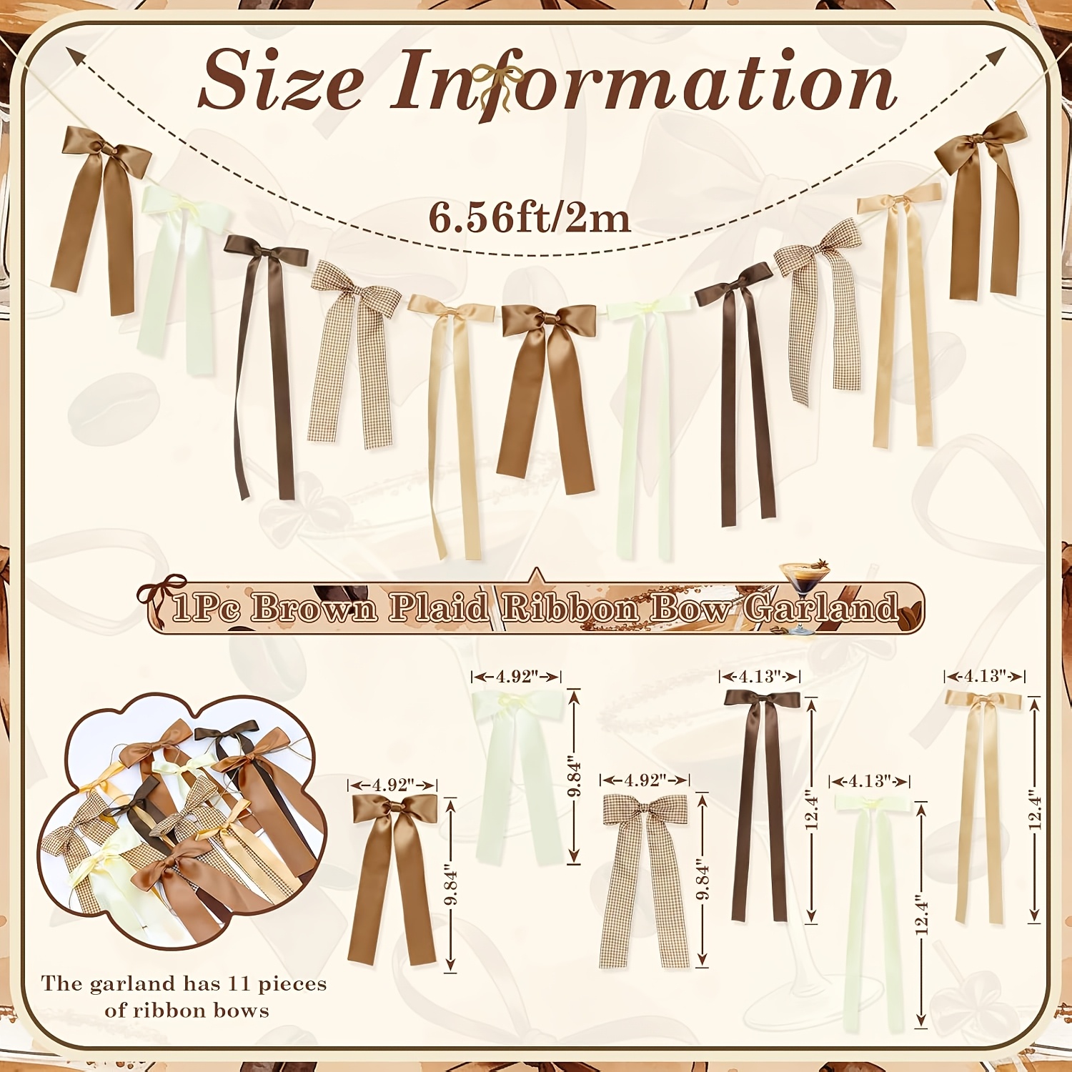 TEMU Brown Bow Garland Banner, Espresso Martini Theme Bow Garland Gingham Ribbon Bows Banner Decor For Bridal Shower Coffee Themed Shower Birthday